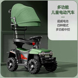 赟娅儿童电动车宝宝四轮手推车1-3岁小孩遥控玩具越野车可坐人沙滩车 墨绿色电动款+可转弯推把+遮阳棚