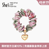 She's茜子发饰心形丸子头发圈大肠圈女头花头绳马尾皮筋绑头发发绳头饰 印花粉红E2