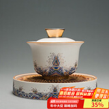 容山堂珐琅彩泡茶杯陶瓷主人杯单杯茶盏公道杯盖碗茶洗壶承茶壶功夫茶具 金丝珐琅壶承+盖碗套装