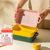 摩登主妇陶瓷双耳防烫烤盘焗饭盘家用微波炉盘子烤箱专用器皿 9.5英寸深烤盘（粉色）