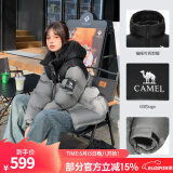骆驼羽绒服女冬季新款热反射升温保暖加厚连帽面包服短款外套 734CA6B605C4，幻影黑/砚墨灰 有袖标 S