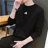 阿迪达斯（adidas）卫衣男装25秋新款运动服棉质透气舒适跑步长袖休闲圆领时尚套头衫 黑/时尚徽标/柔软亲肤/热销款 L 码【175-180cm/150-160斤】