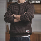 马登工装 圆领粗线毛衣男春季阿美咔叽宽松复古纯色保暖针织衫 咖啡色 L