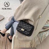 奥康（Aokang）包包女款牛皮女士单肩包大容量菱格链条斜挎包生日38妇女神节礼物 黑色