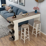 原立小户型家用吧台隔断柜客厅餐桌酒柜简约现代靠墙桌子简易小吧台桌 白色配橡木色 长100*宽30*高100+2凳