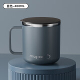 不锈钢带盖水杯双层隔热密封防漏办公室防烫茶杯学生口杯 平盖杯（天空蓝) 400ml
