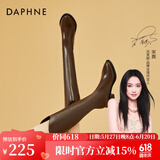 达芙妮（DAPHNE）长靴女秋冬高筒靴粗跟皮单靴长筒不过膝骑士靴新款冬季加绒保暖 棕色 加绒 跟高4.8cm 37 (235mm)