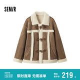 森马（Semir）外套女牛角扣翻领宽松文艺2024冬季仿麂皮仿兔毛夹克109724108011