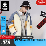 闪电潮牌（GENANX）两面穿情侣棉衣时尚拼色立领宽松外套潮衣多穿易穿搭 米白色/蓝色 M
