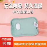 【国标】热水袋取暖器充电式暖手宝暖肚子暖足丝光免拆洗暖宝宝电热宝暖水袋 绒布浅绿色+防爆夹充电器