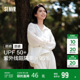 森马（Semir）长袖衬衫女中长款凉感防晒衣宽松叠穿纯色白衬衣109324105001