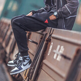 优崛（YOUJUE）街头风纯棉束脚休闲裤男士运动束脚裤修身螺纹休闲长裤子潮牌黑色 黑色 加绒 2XL