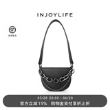 INJOYLIFE 黑色马鞍包百搭半圆包包新款潮质感小包单肩斜挎包 黑色
