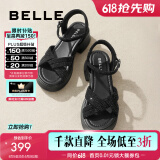 百丽（Belle）满钻条带繁星休闲凉鞋女商场款厚底凉鞋A9S2DBL4预售 黑色 35 (225mm)