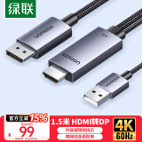 绿联HDMI2.0转DP1.2转接线头Displayport公4K高清视频连接线 笔记本电脑接显示器转换器线1.5米25153