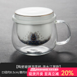 容山堂玻璃杯茶水分离绿茶泡茶杯珐琅彩陶瓷内胆加热保温杯垫茶具 陶瓷玻璃泡茶杯-海水江崖款