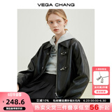VEGA CHANG机车风皮衣女春秋季2025年韩版bf风一字扣PU皮夹克短外套 黑色 L