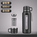 恩尔美（nRMEi）水杯男士大容量茶杯便携车载办公防摔耐高温茶水分离泡茶玻璃杯子 黑色800ml【杯盖喝水+茶仓】