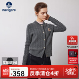 Navigare意大利小帆船女士毛衣秋冬季新款纯绵羊毛长袖开衫通勤保暖外套男 暗岩灰 L