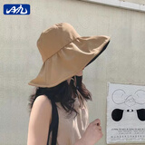 目丸黑胶防晒帽遮阳帽子女夏遮脸防紫外线太阳帽UV渔夫帽大沿韩版折叠 【气质卡其驼】 帽围(56-58cm)