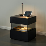 意式极简悬浮床头柜北欧风床边柜简约现代卧室床头储物收纳柜边几 黑色水曲柳（E0级环保） 限时送智能人体感应灯 整装（无需安装开箱即用） 45x40x50cm
