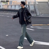 Foss Phil皮衣外套男士春秋季复古pu皮夹克休闲翻领纯色上衣Q2499黑色L