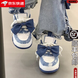 昌祥回力爆改蝴蝶结牛仔蓝原创小白鞋韩版鞋子学生百搭秋季休闲板鞋女鞋子 深蓝白（蝴蝶结） 39 公主请下单现货秒发赠运费险