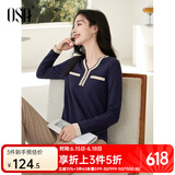 欧莎（OSA）白色长袖V领轻薄针织衫女装2025春秋新款小香风上衣内搭女可外穿 宝蓝色E M