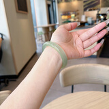 天然岫玉手镯女冰种晴水色绿色媲美和田玉岫岩真玉镯子 高冰晴水色 圈口55-56MM 附带珠