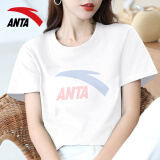 安踏（ANTA）短袖女t恤显白2025夏季新款棉时尚修身官网羽毛球服潮流百搭 -4纯净白/浅紫（现货秒发） M /165