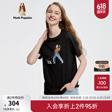 Hush Puppies【Younger系列】暇步士女装夏季纯棉卡通绣花短袖T恤 188黑色 M