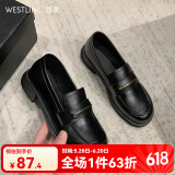 西遇乐福鞋女2025新款春季简约法式一脚蹬小皮鞋通勤黑色单鞋 黑色 39