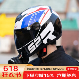 HNJ摩托车头盔男女全盔新3C国标认证四季通用越野机车A1夏季头盔 白蓝鲨鱼（标配透明片)+黑镜片 均码