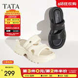 他她（TATA）休闲厚底拖鞋女外穿运动软底简约凉鞋夏新款WL202BT4 黑色（拖鞋款） 35