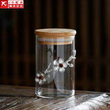 日式锤纹玻璃茶叶罐锡花密封干果花茶储物罐普洱茶罐子家用透明 平光(玻璃茶叶罐)_直形(250ML)+锡花