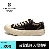 Excelsior韩国饼干鞋夏低帮透气帆布鞋子男女百搭软底厚底增高运动休闲板鞋 碳黑色 235mm  适合36.5/37码