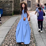 棉致法式蓝色无袖背心连衣裙女夏季2026新款海边高级感度假风长裙子 248蓝色【高品质33.5】 L 100-115斤