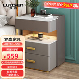 罗森（LUOSEN）岩板床头柜简约现代卧室小柜子意式轻奢实木家用床边柜岩板款灰色