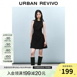 UR2025春季新款女摩登气质褶皱收腰显瘦无袖连衣裙UYY750030 黑色 S