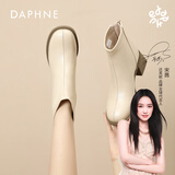 达芙妮2023年秋冬款圆头厚底显高显瘦时装靴休闲简约短靴女 米白色 38 