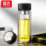 富光双层玻璃杯水杯男女车载家用高硼硅玻璃杯泡茶杯带茶隔玻璃杯子 黑色 400ml 双层玻璃直杯