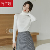 柯兰娜高领春秋针织衫女长袖修身加厚百搭打底衫上衣黑白色内搭毛衣 白色 均码