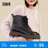 Semir官方正品女款靴子马丁靴切尔西女鞋 106822146017黑色【薄绒】 36 (230mm)