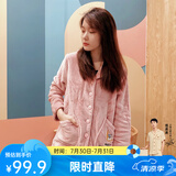 芬腾 珊瑚绒睡衣女冬季加厚法兰绒开衫加绒休闲秋冬款家居服套装 粉色 S