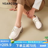 意尔康女鞋时尚复古英伦风小皮鞋深口百搭单鞋 26858W 米白色 37 