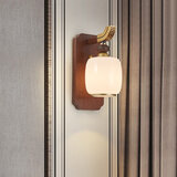 复古实木中式壁灯禅意木艺中国风过道灯饰仿古卧室背景墙装饰灯具 胡桃木色+金古铜色 9 高30*宽13*离墙18