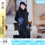 两三事梵高针织背心裙2024秋冬新款黑色毛衣内搭连衣裙 鸢尾遐想 黑色 L