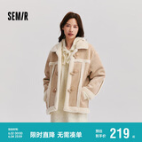 森马（Semir）外套女牛角扣翻领宽松文艺2024冬季仿麂皮仿兔毛夹克109724108011