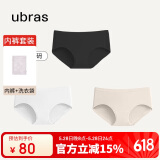 ubras女士内裤女抗菌底裆中腰三角裤黑色+白色+瓷肌色M