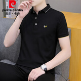 皮尔卡丹（pierre cardin）高级感短袖T恤男夏季男士polo新款青年时尚休闲绣花翻领舒适上衣 05681黑色 XL